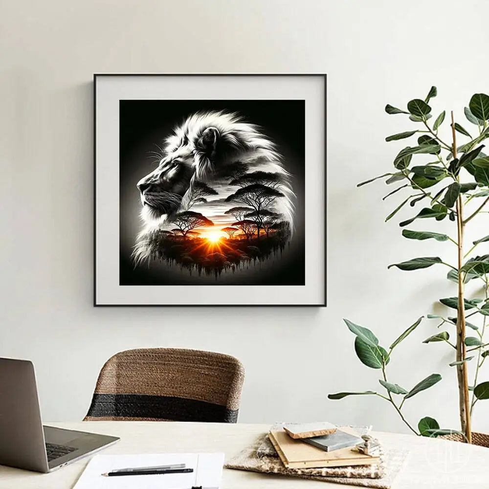 Savanna Sunrise Lion Diamond Painting Kit