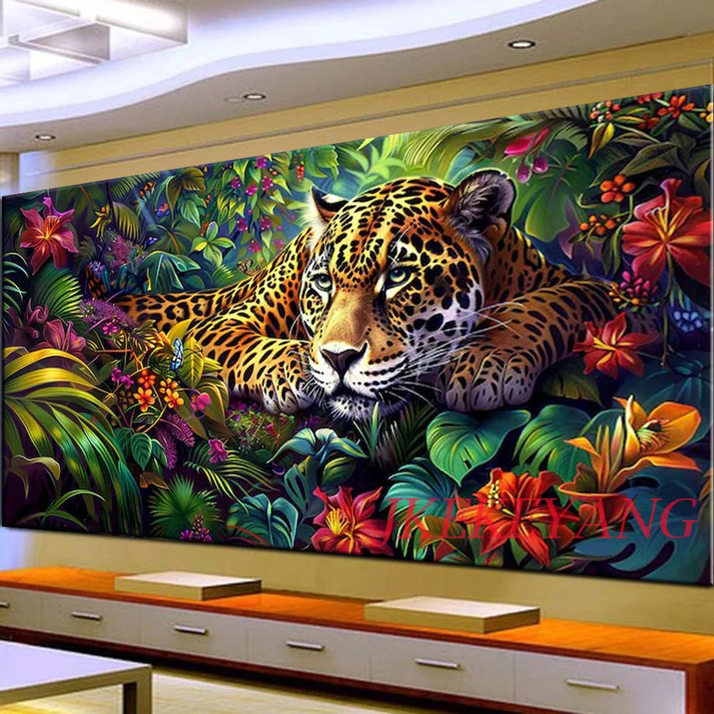Jungle Bloom Leopard Diamond Painting Kit