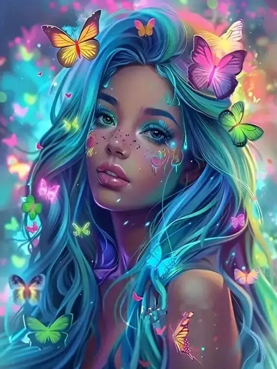 Butterfly Daydream – Colorful Portrait Diamond Painting Kit