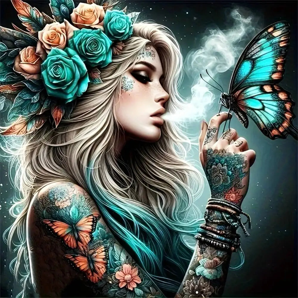 Teal Enchantment – Butterfly Portrait Diamond Painting Kit