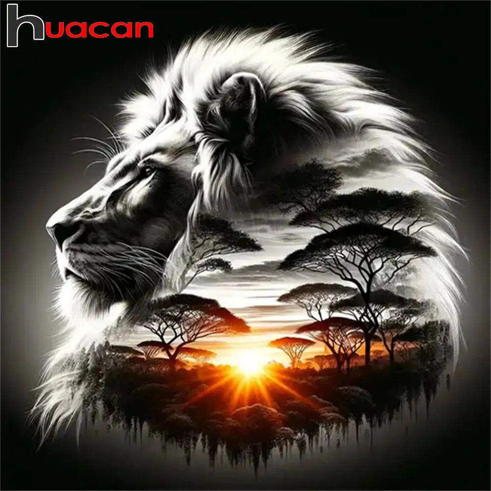 Savanna Sunrise Lion Diamond Painting Kit