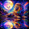 Cosmic Moon Lion – AB & Fairy Dust Diamond Painting Kit