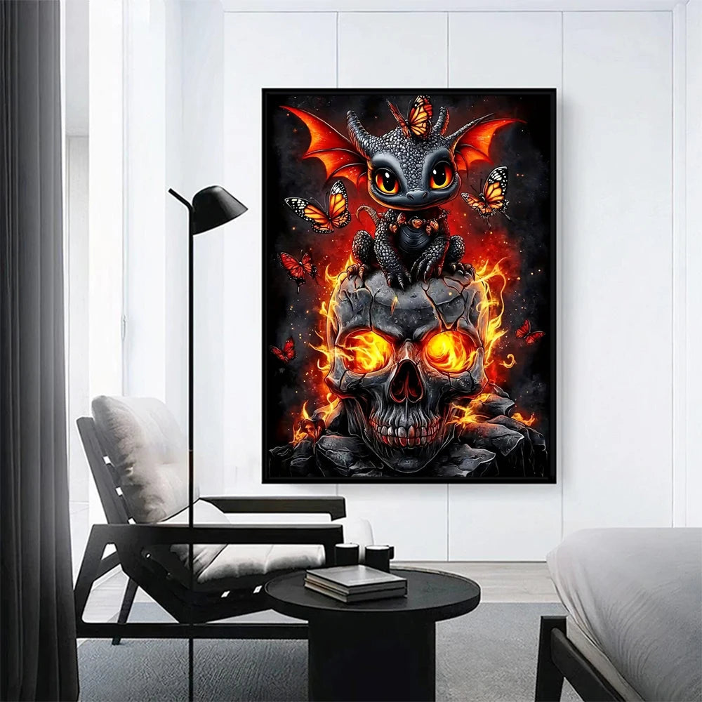 Halloween Hatchling – Dragon & Skull Diamond Painting Kit
