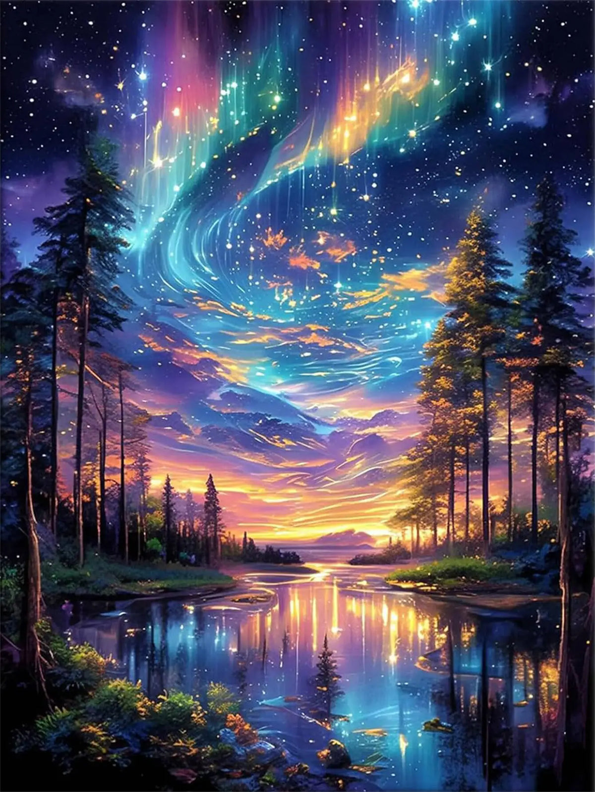 Aurora Reflections – River Diamond Painting Kit — 3360 / Full Round 50x70cm included in Sky & Stars Project Duo Bundle