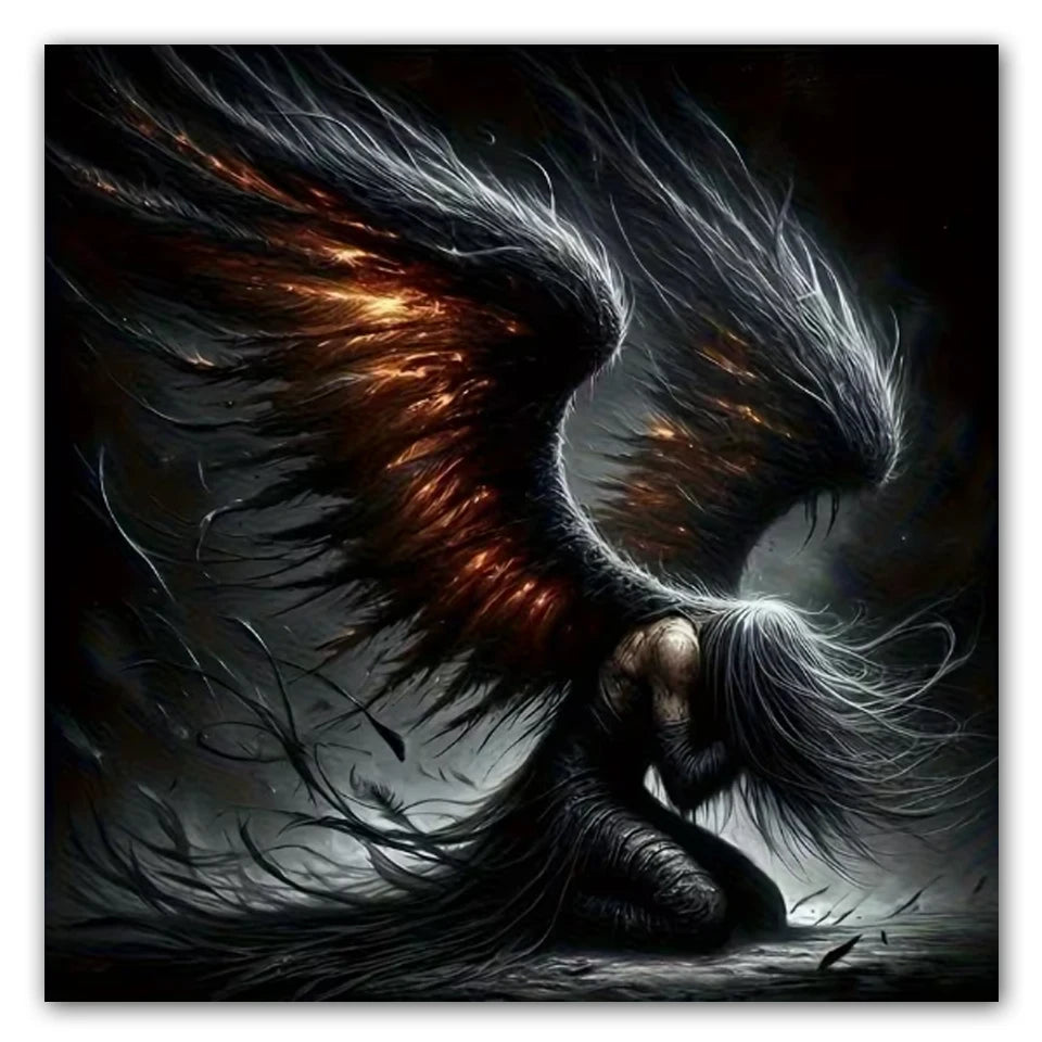 Ashen Wings – Fiery Fallen Angel Diamond Painting Kit