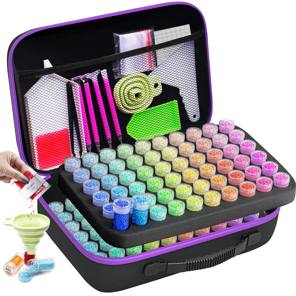 CraftCarry Diamond Painting Storage Case with Tools – 30, 60 or 120 Compartments — 120 Green Tool included in Sakura 120-Color Studio Bundle