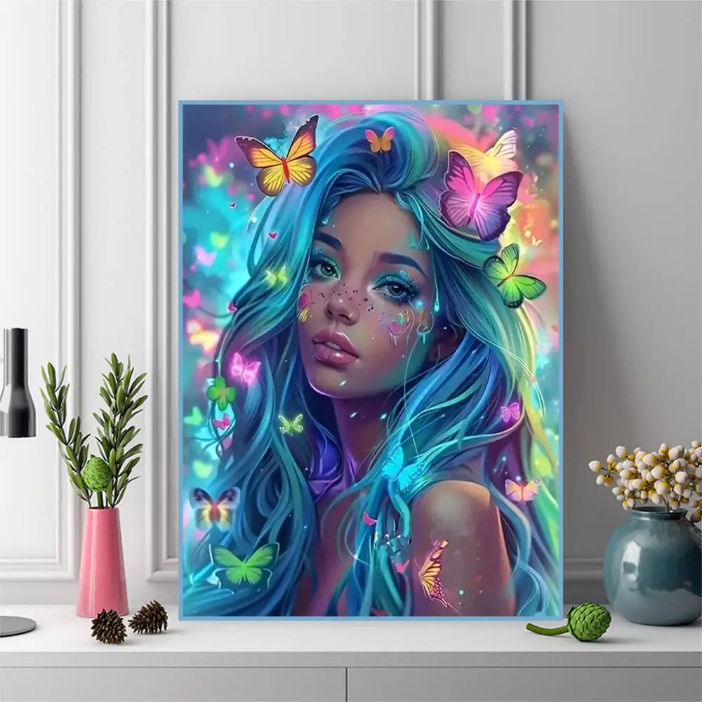 Butterfly Daydream – Colorful Portrait Diamond Painting Kit
