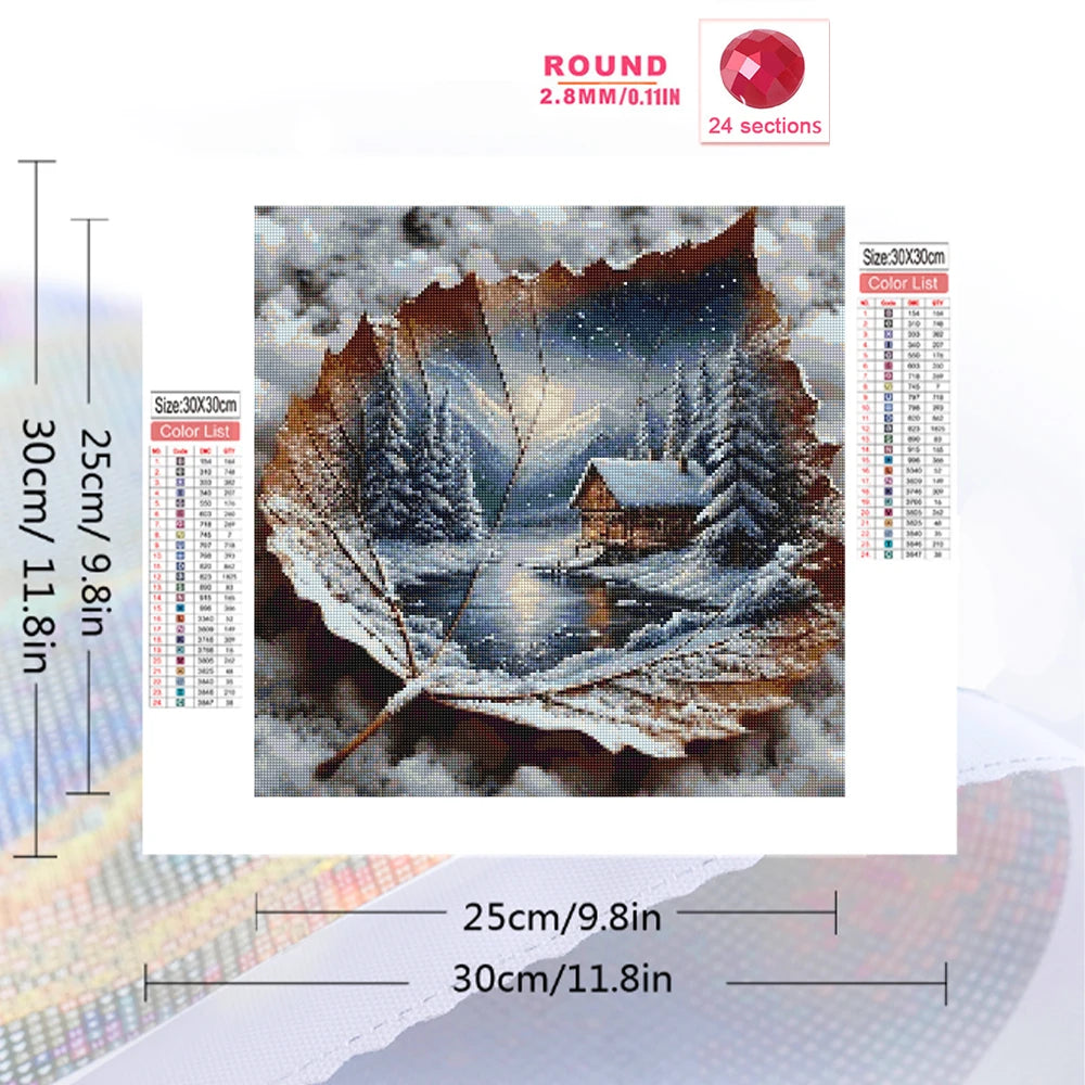 Winter Keepsake – Cabin in a Leaf Diamond Painting Kit