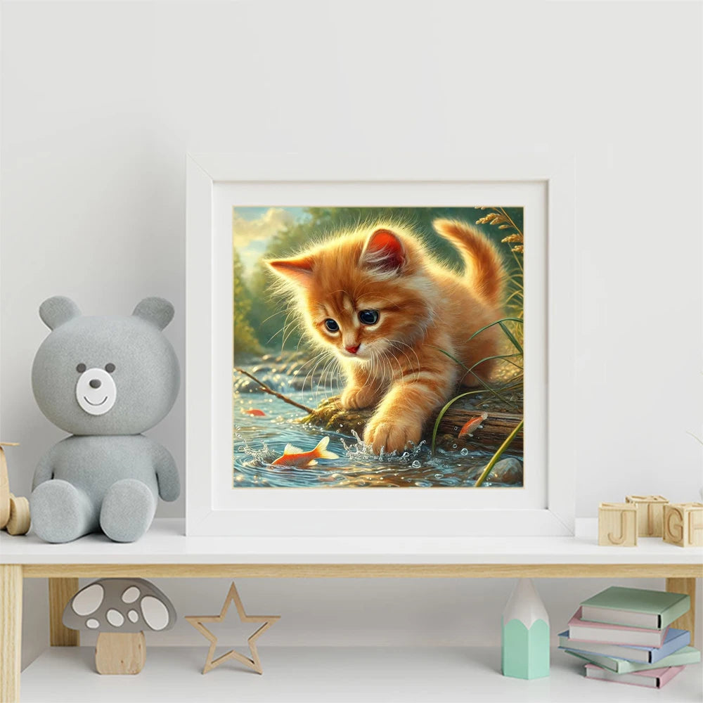 Golden Curiosity – Kitten & Fish Diamond Painting Kit
