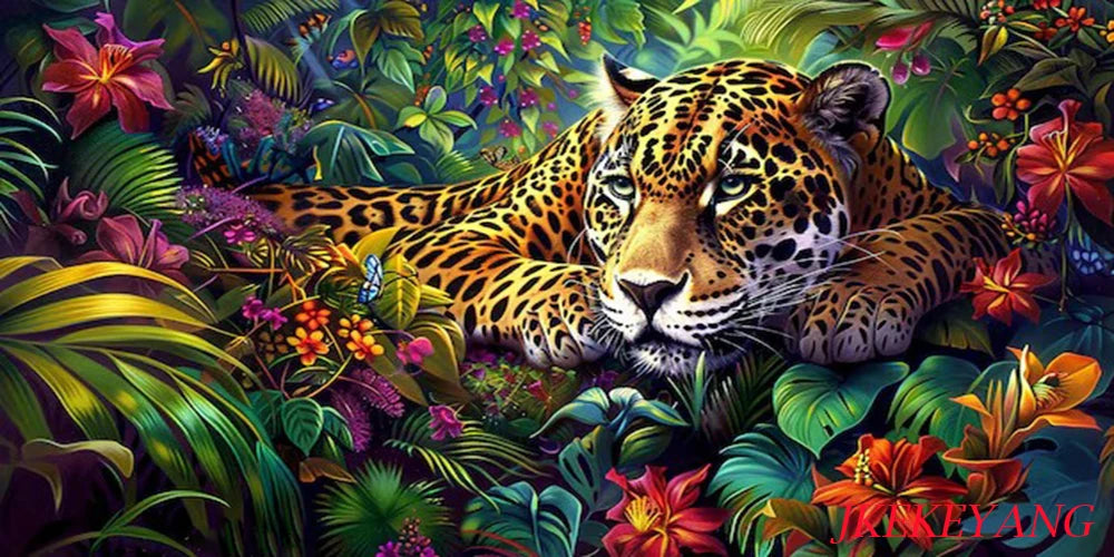 Jungle Bloom Leopard Diamond Painting Kit