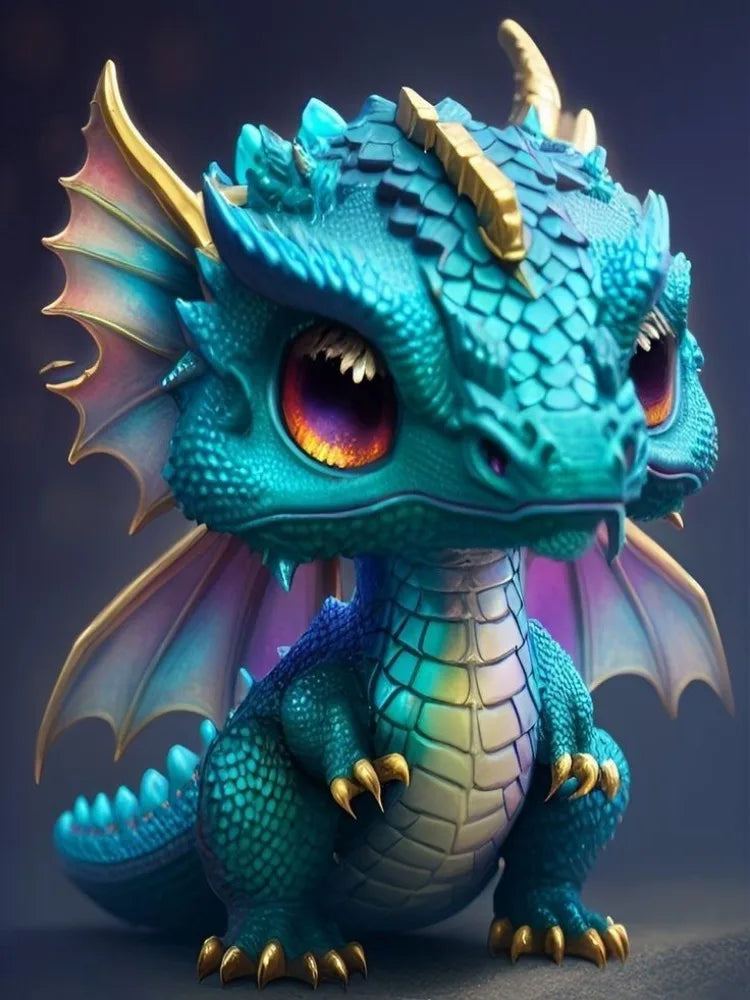 Enchanted Baby Dragons AB &amp; Fairy Dust Diamond Painting Collection — HKQTA240-1 / AB FD Square 40x50cm included in Dragon Keeper – AB &amp; Fairy Dust Studio Bundle
