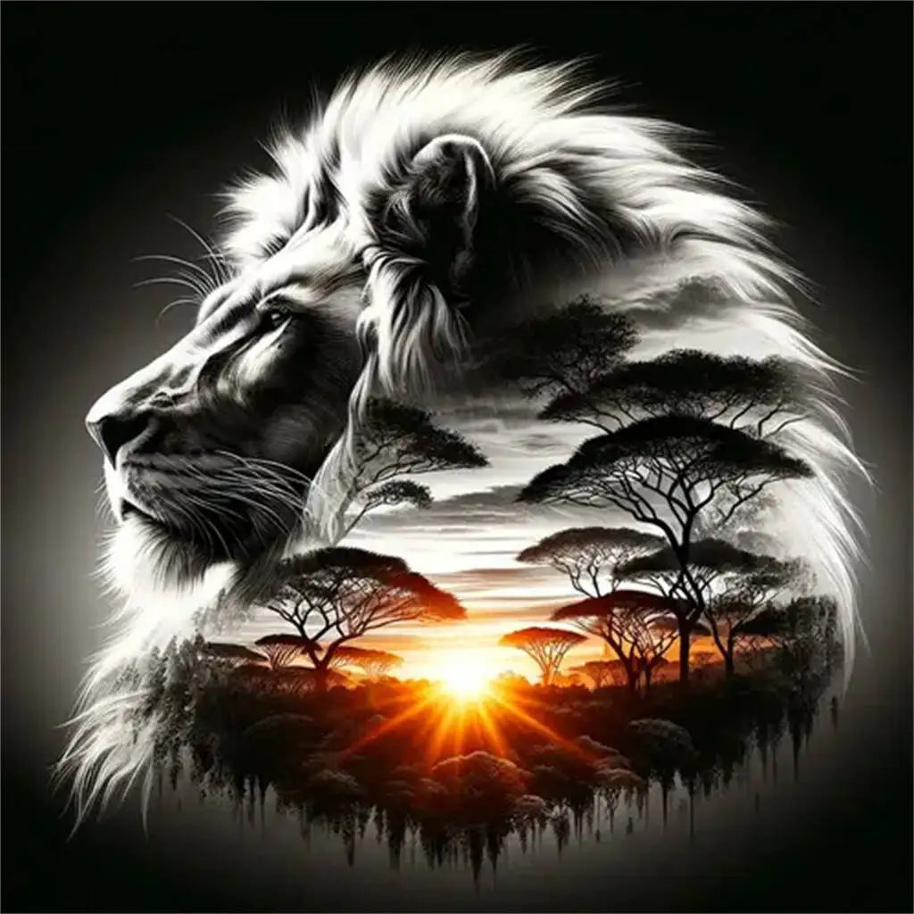 Savanna Sunrise Lion Diamond Painting Kit