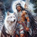 Moonlit Warrior & White Wolf Diamond Painting Kit