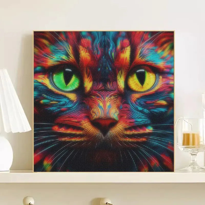 Neon Whiskers Cat Diamond Painting Kit