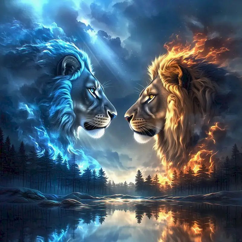 Fire & Ice Lion Diamond Painting Kit