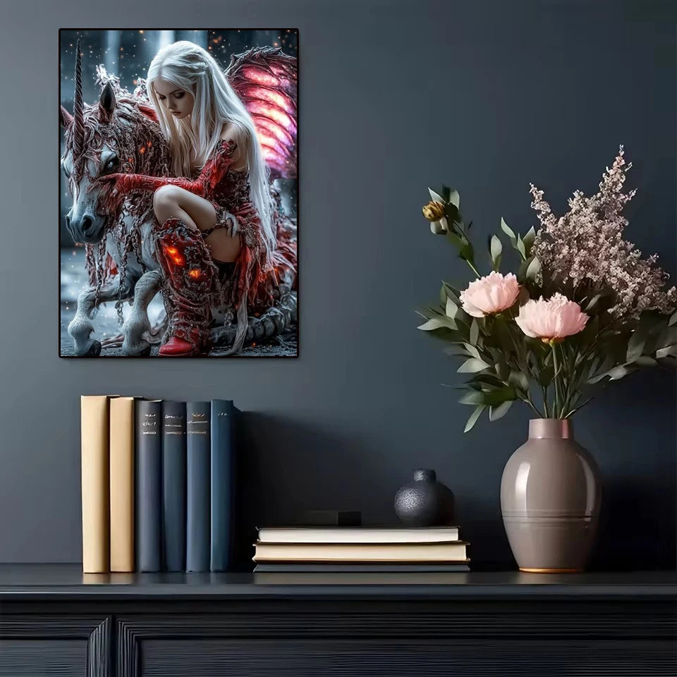 Shadowbound – Dark Elf & Unicorn Diamond Painting Kit