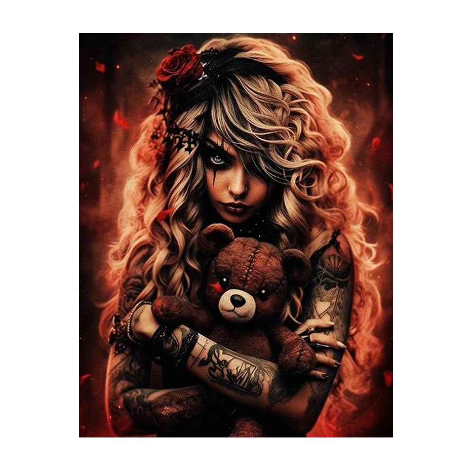 Midnight Companions – Gothic Girl & Bear AB Diamond Painting Collection