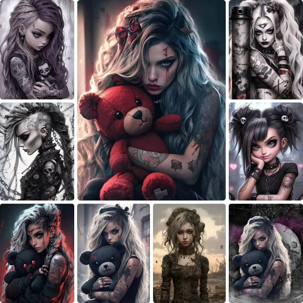 Dark Companions – Gothic Girl & Teddy Collection Diamond Painting Kit