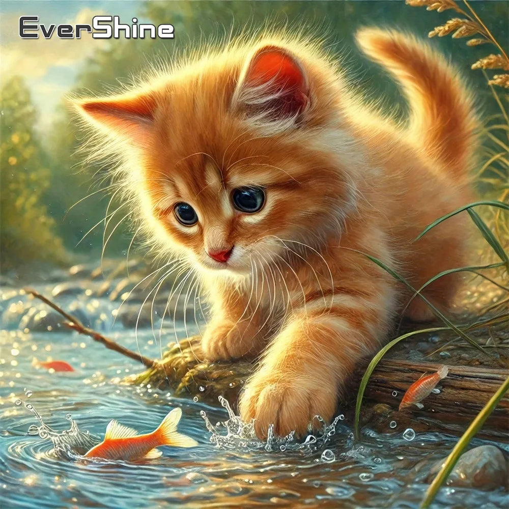 Golden Curiosity – Kitten & Fish Diamond Painting Kit