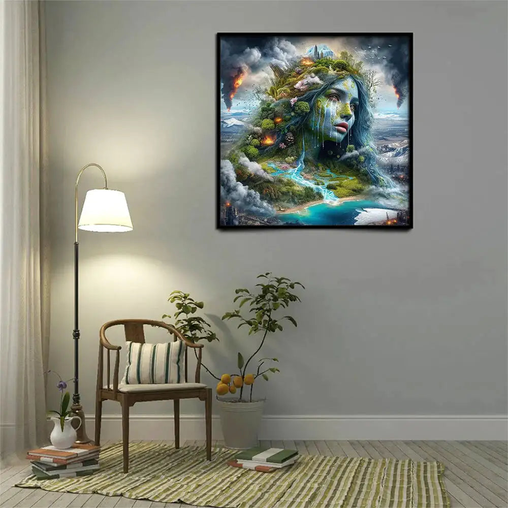 Cascading Muse – Abstract Portrait Diamond Painting Kit