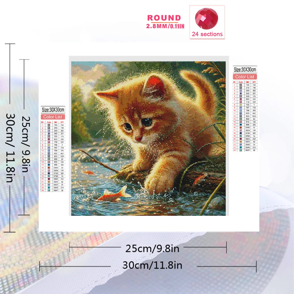 Golden Curiosity – Kitten & Fish Diamond Painting Kit