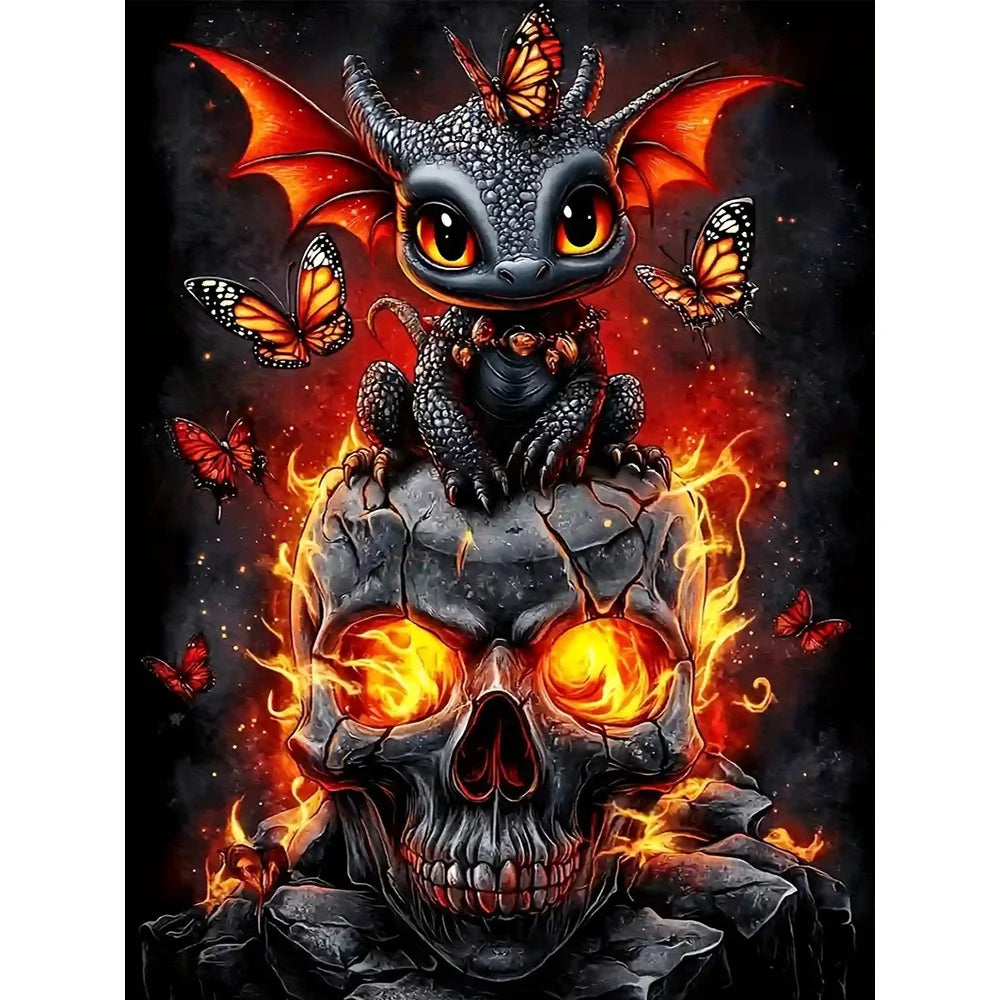 Halloween Hatchling – Dragon & Skull Diamond Painting Kit