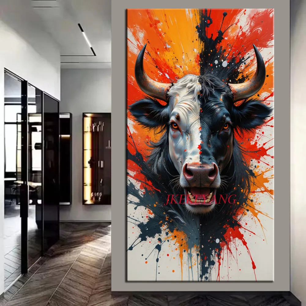 Wild Duality Bull diamond painting design shown in a room mockup; frame not included