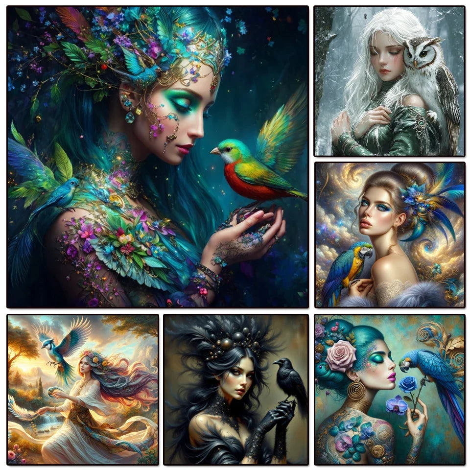 Avian Companions – Woman & Bird Diamond Painting Collection