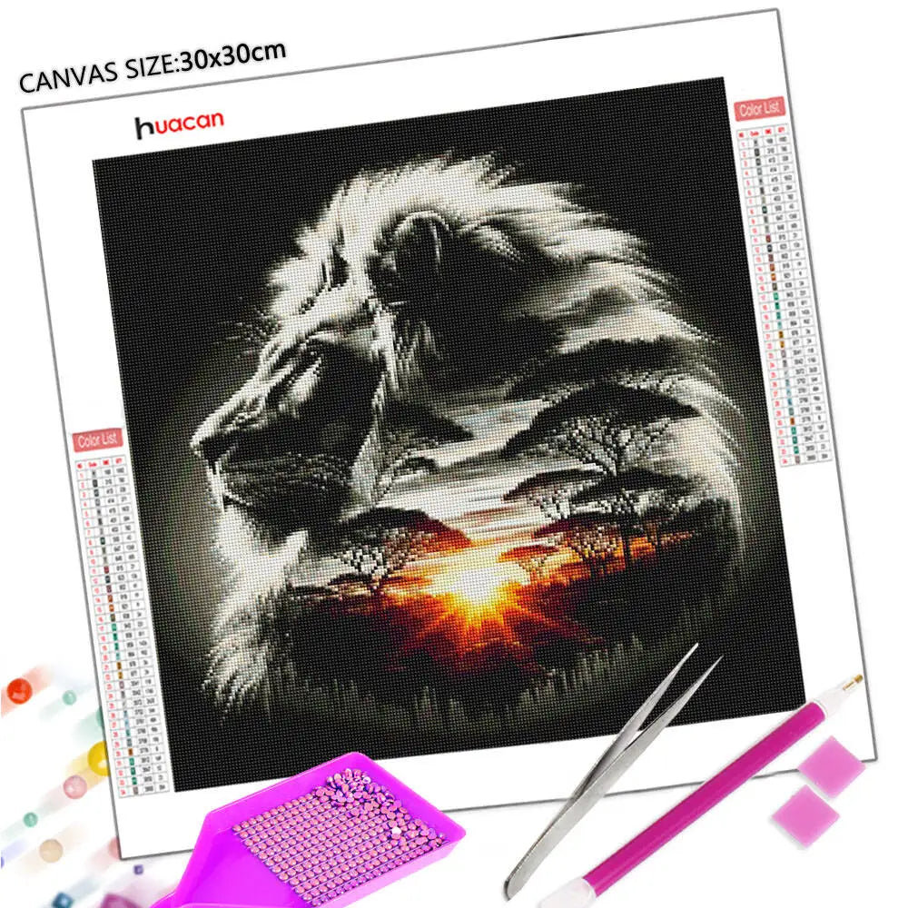 Savanna Sunrise Lion Diamond Painting Kit