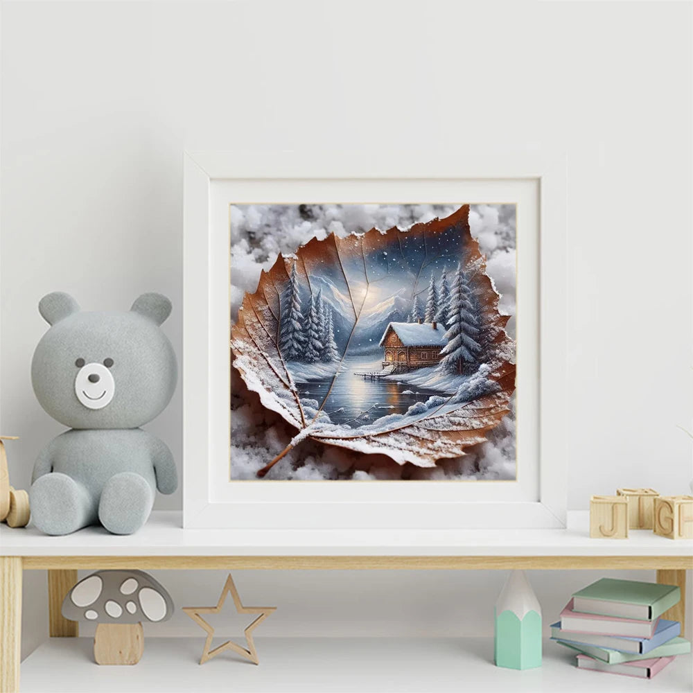 Winter Keepsake – Cabin in a Leaf Diamond Painting Kit