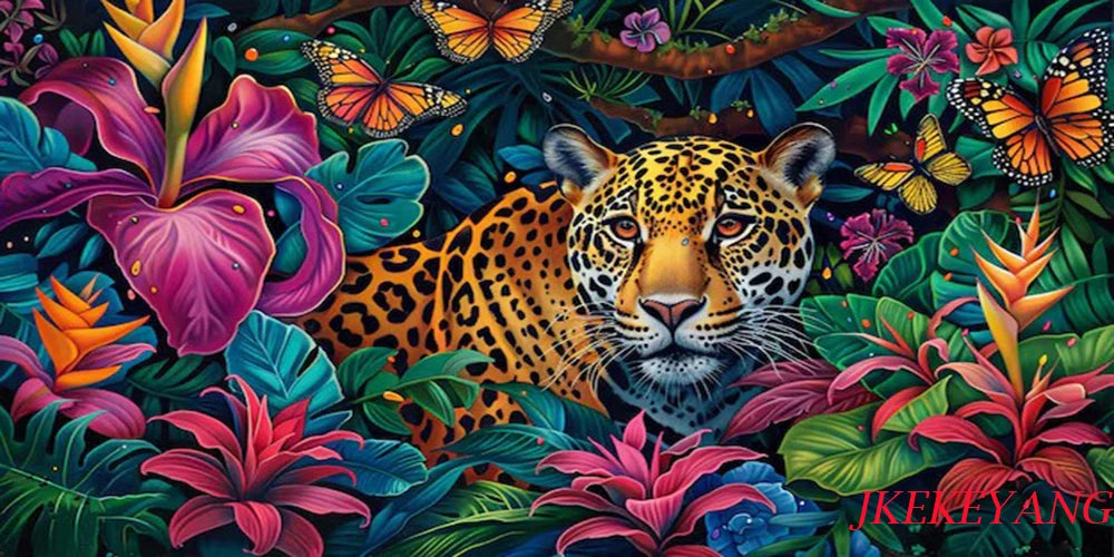 Jungle Bloom Leopard Diamond Painting Kit
