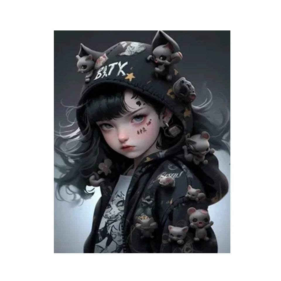 Midnight Companions – Gothic Girl & Bear AB Diamond Painting Collection