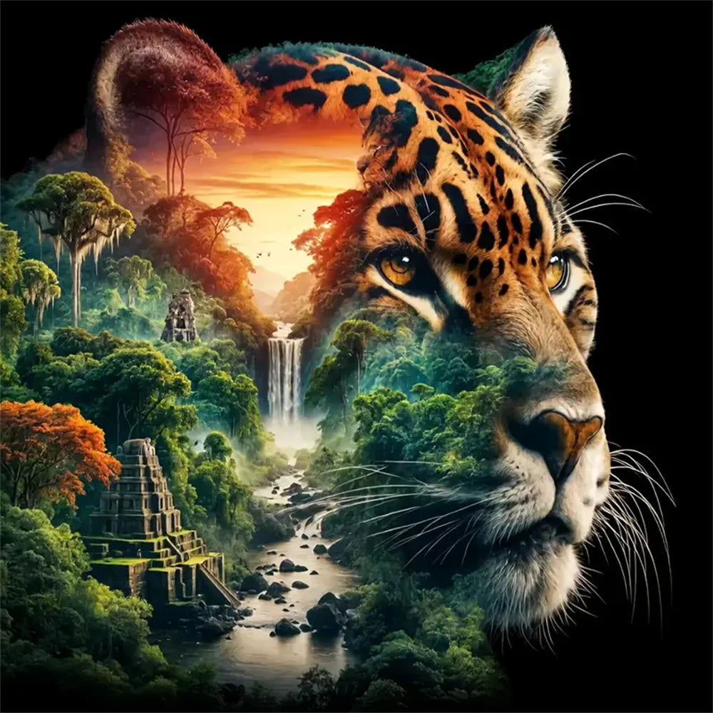 Jungle Falls Leopard Diamond Painting Kit
