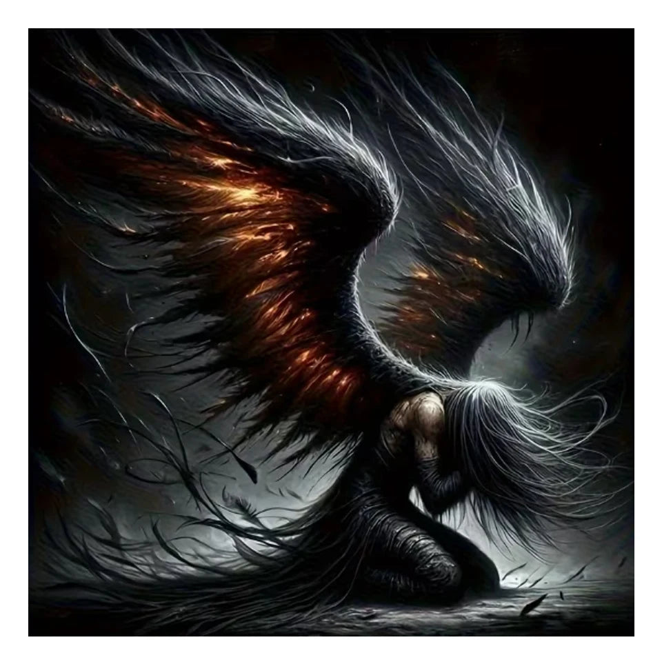 Ashen Wings – Fiery Fallen Angel Diamond Painting Kit