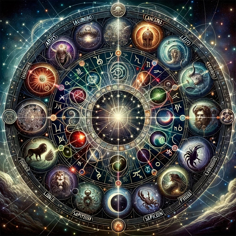 Zodiac Reverie – Astrology Wheel Diamond Painting Kit — B1 / 50x50cm Full Round included in Sky & Stars Project Duo Bundle