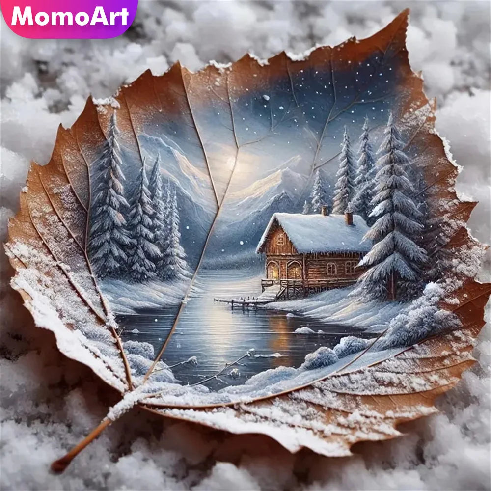 Winter Keepsake – Cabin in a Leaf Diamond Painting Kit