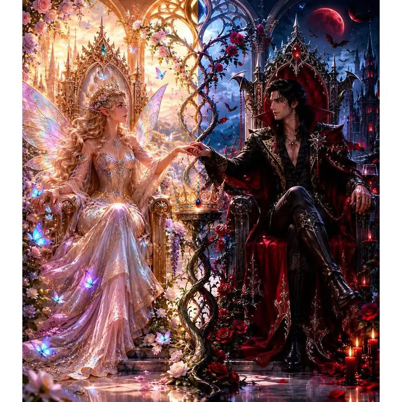 Eternal Reign – Elf Queen and Vampire King Diamond Painting Kit