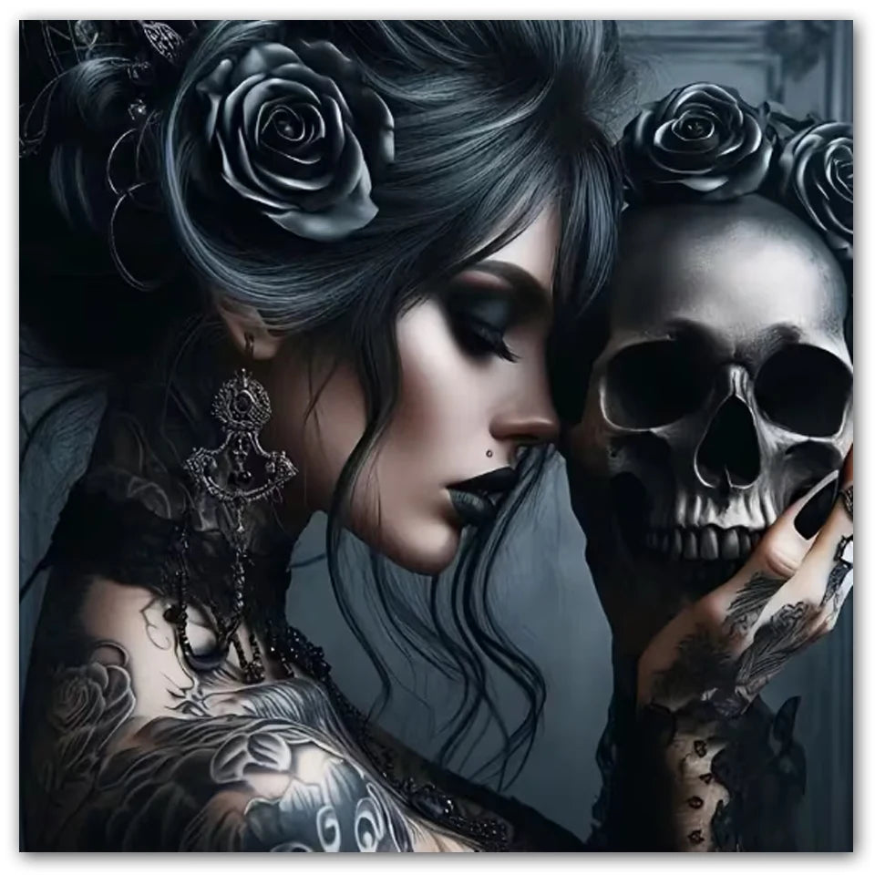 Black Rose Gothic Woman Diamond Painting Kit