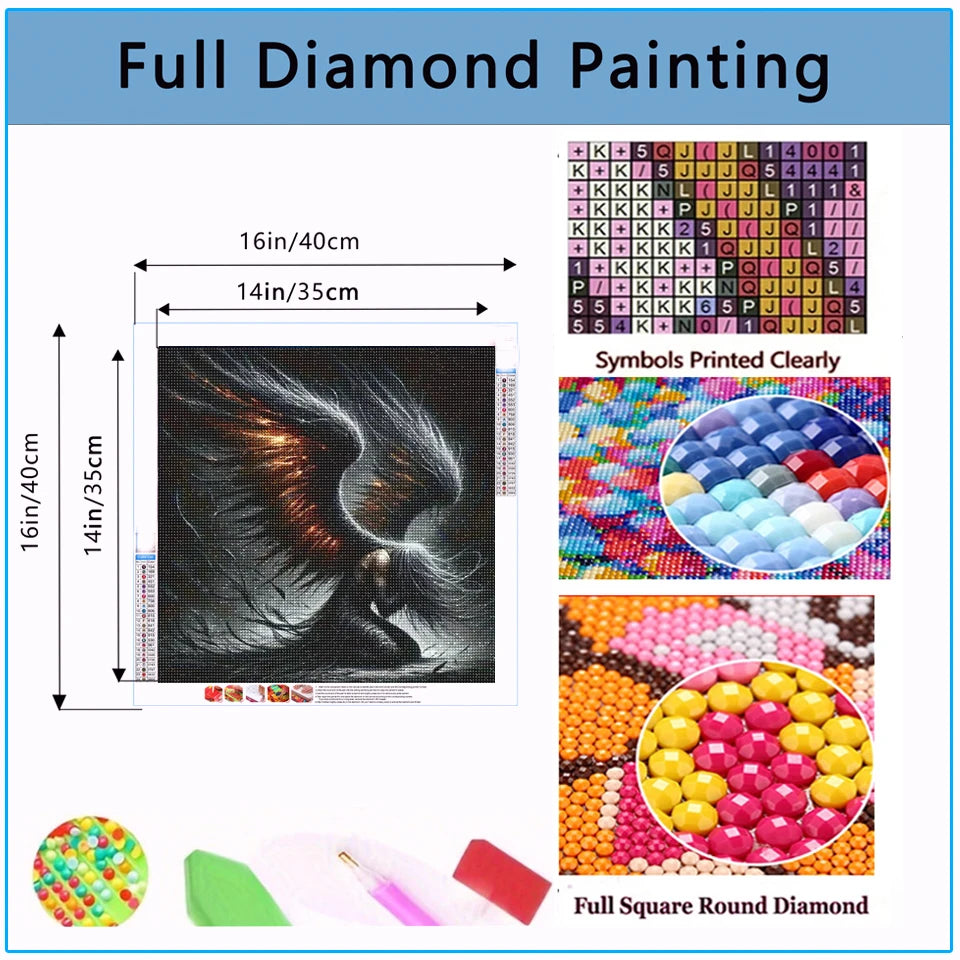 Ashen Wings – Fiery Fallen Angel Diamond Painting Kit