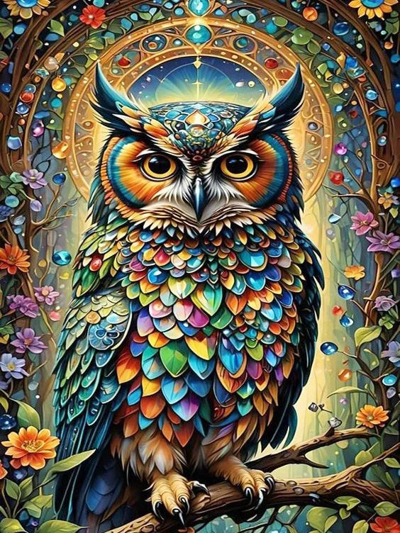 Jeweled Forest Owl Diamond Painting Kit