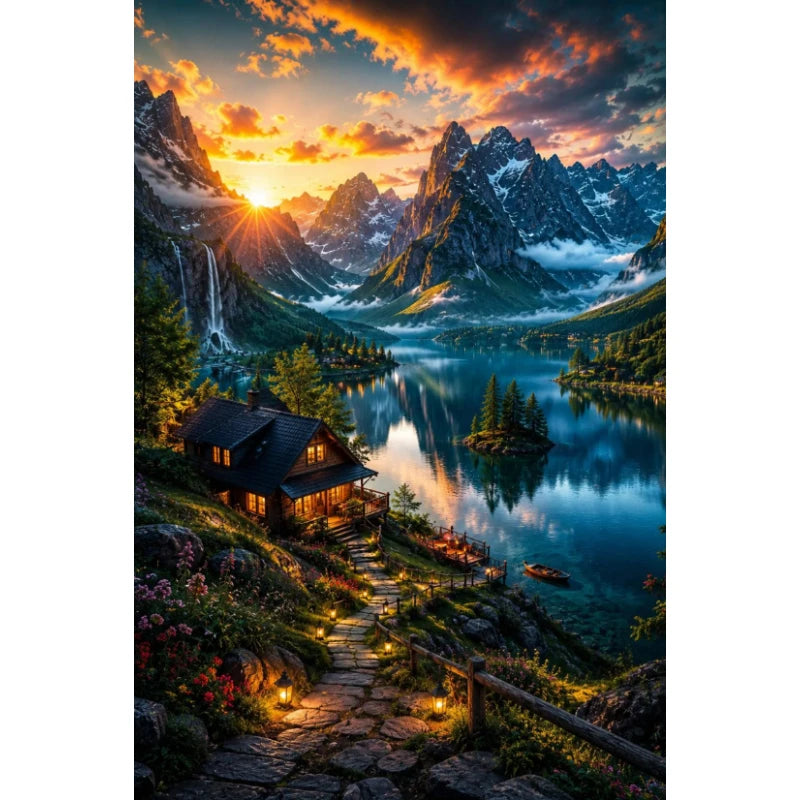 Summit at Sundown – Mountain Lake Diamond Painting Kit