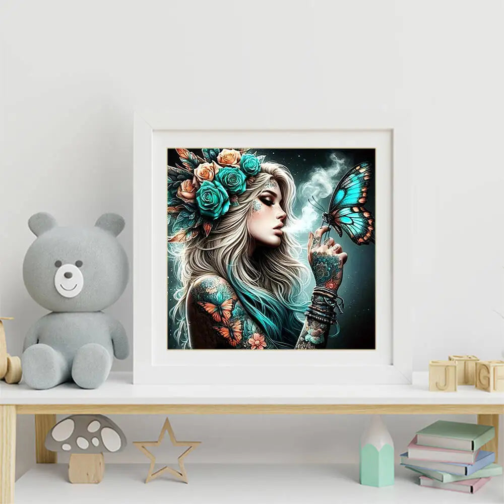 Teal Enchantment – Butterfly Portrait Diamond Painting Kit