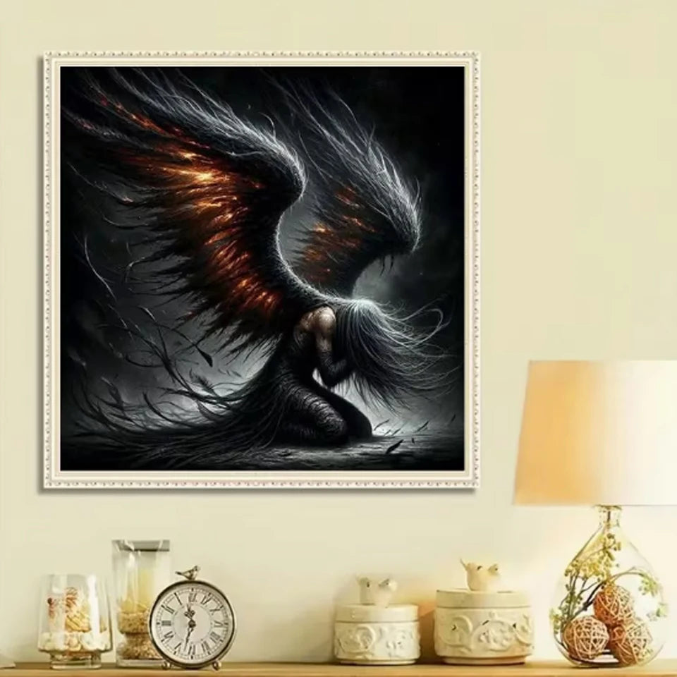 Ashen Wings – Fiery Fallen Angel Diamond Painting Kit